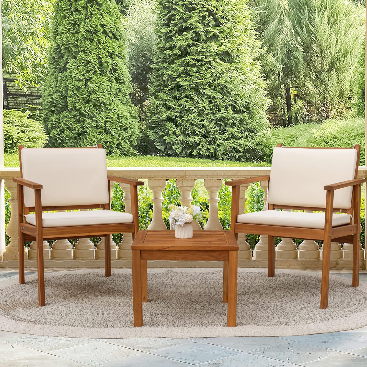 Flamaker Patio Furniture 4 Piece Outdoor Acacia Wood Patio Conversation Sofa Set with Table & Cushions Porch Furniture for Deck, Balcony, Backyard