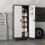 Aobabo 73''H Metal Garage Storage Cabinet with Wheels,Steel Cabinets with 2 Doors and 4 Adjustable Shelves for Home Office,Required Assembly,Black