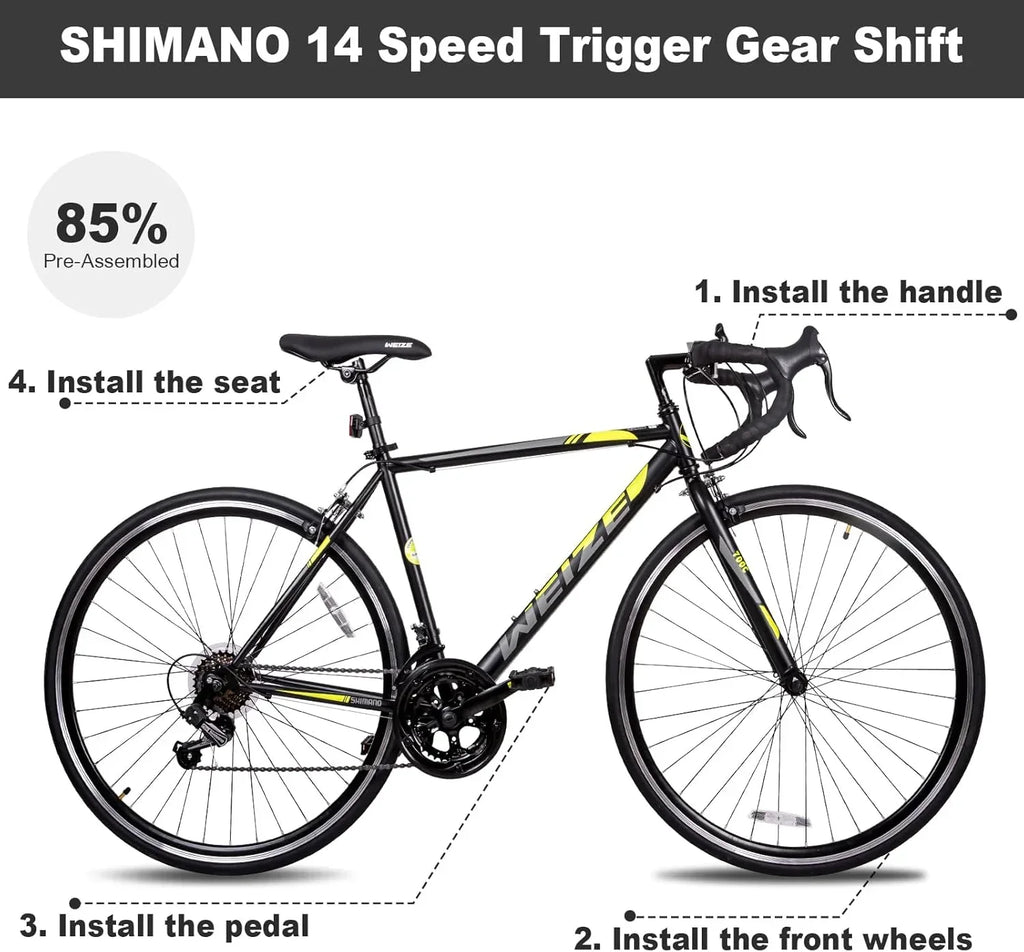 WEIZE Road Bike 700C Wheel City Commuter Bicycle Shimano 14 Speed Drop Bar Racing Adult Bike