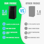 2.4 Cu.Ft Mini Fridge with Freezer Double Door Small Tiny Size Refrigerator with 7 Control Knob