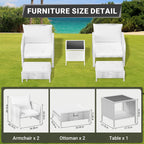 LEVELEVE Balcony Furniture 5 Piece Patio Conversation Set, PE Wicker Rattan Outdoor Lounge Chairs with Soft Cushions 2 Ottoman&Glass Table for Porch, Lawn-Brown Wicker