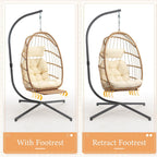 Yechen Indoor Outdoor Egg Hanging Chair with Stand, Patio Wicker Swing Egg Chair Indoor Swinging Chair Outdoor Hammock Egg Chair 350lbs Capacity for Patio Bedroom Balcony, Charcoal Grey (EG-001)
