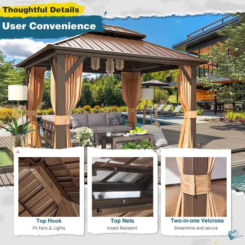 Outdoor Patio Gazebo, Hardtop Gazebo with Galvanized Steel Roof and Aluminum Frame