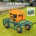 Steel Garden Cart, 2-in-1 1400 lbs Heavy Duty Utility Wagon, with Removable Mesh Sides to Convert into Flatbed, 240�� U-Turn 13" Pneumatic Tires Garden Wagon for Farm Yard Lawn Garden Camping