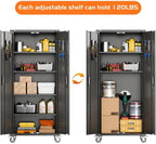 Aobabo 73''H Metal Garage Storage Cabinet with Wheels,Steel Cabinets with 2 Doors and 4 Adjustable Shelves for Home Office,Required Assembly,Black
