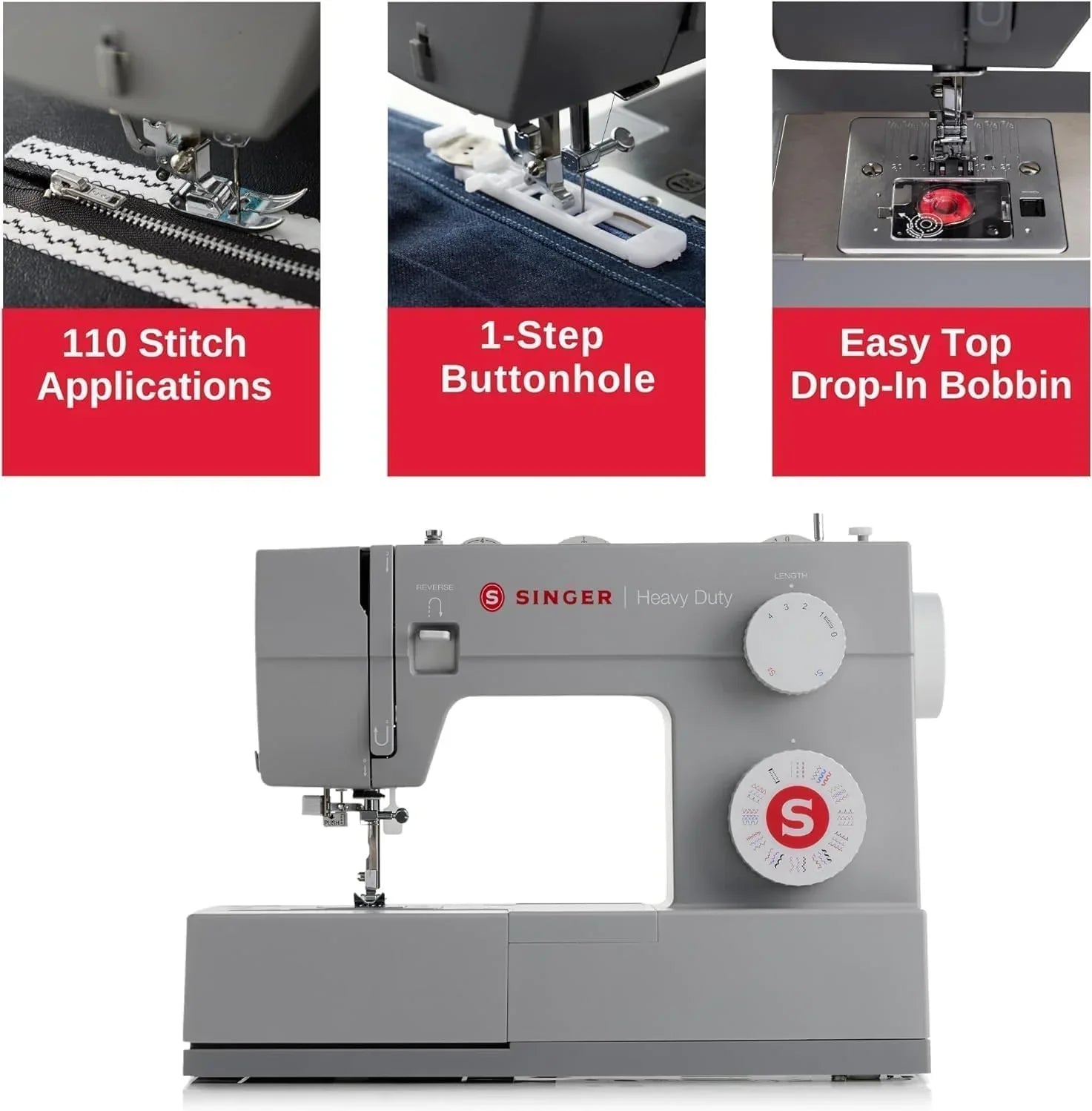 SINGER Heavy Duty 4452 High Speed Sewing Machine Accessory Kit Strong Motor 110 Stitch Applications