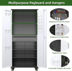 Aobabo 73''H Metal Garage Storage Cabinet with Wheels,Steel Cabinets with 2 Doors and 4 Adjustable Shelves for Home Office,Required Assembly,Black