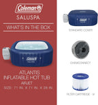 Coleman SaluSpa Atlantis AirJet 4 to 6 Person Inflatable Hot Tub Square Portable Outdoor Spa with 140 Soothing Jets with Cover, Blue