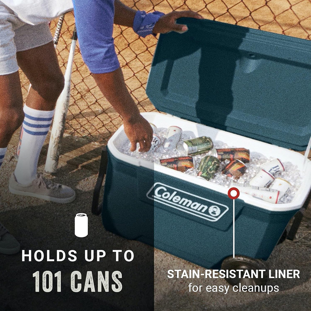 Coleman Insulated Portable Rolling Cooler with Wheels, Leak-Proof Outdoor Hard Cooler, Keeps Ice for Up to 5 Days, 100 Quart
