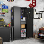 Aobabo 73''H Metal Garage Storage Cabinet with Wheels,Steel Cabinets with 2 Doors and 4 Adjustable Shelves for Home Office,Required Assembly,Black