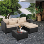 Rattaner Outdoor Furniture Set 3 Pieces Wicker Patio Furniture Outdoor Sectional Patio Couch Outdoor Coffee Table with Storage All-Weather Non-Slip Cushions Waterproof Covers
