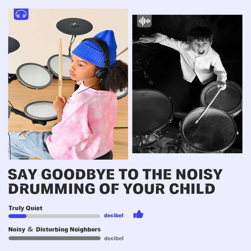 Donner Electric Drum Set For Kids Beginner, 68+ Sounds, Quiet Mesh Pad