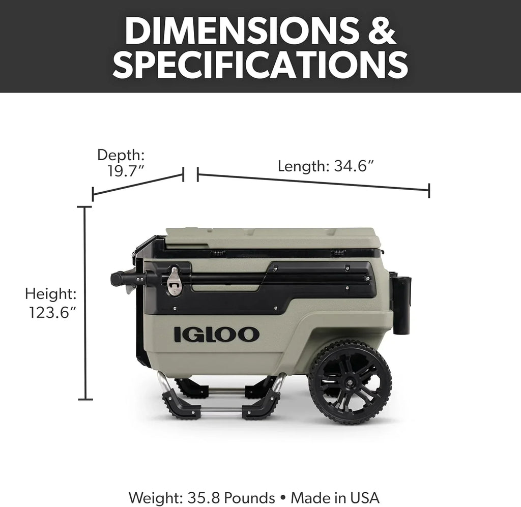 70Qt Wheeled Cooler Insulated Hard Shell Ice Chest