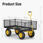Steel Garden Cart, 2-in-1 1400 lbs Heavy Duty Utility Wagon, with Removable Mesh Sides to Convert into Flatbed, 240�� U-Turn 13" Pneumatic Tires Garden Wagon for Farm Yard Lawn Garden Camping