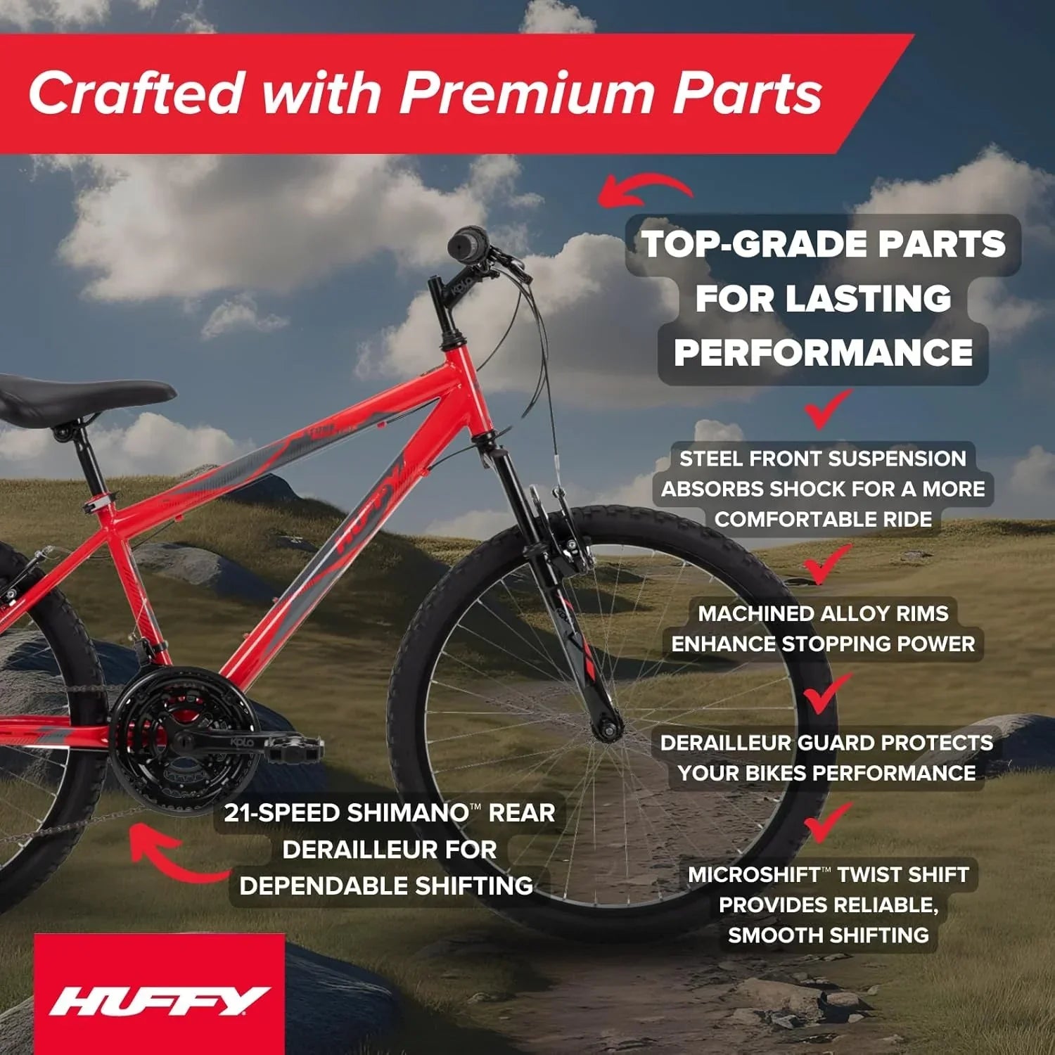 Huffy Stone Mountain Hardtail Mountain Bike for Boys/Girls/Men/Women 20"/24"/26" Sizes
