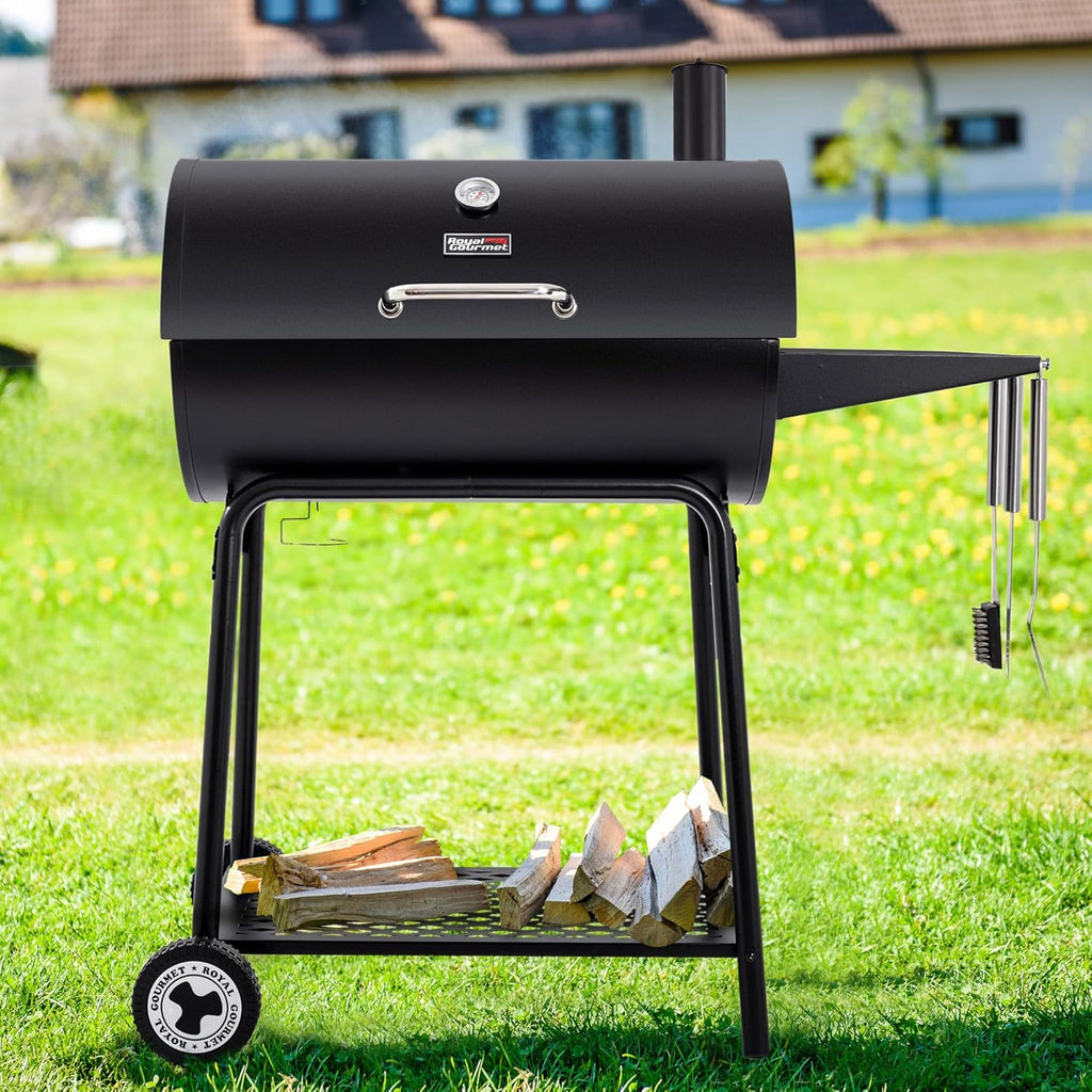Royal Gourmet CC1830 30 Inch Barrel Charcoal Grill with Side Table Outdoor BBQ Grill  for Backyard