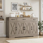 HOSTACK Buffet Cabinet with Drawers, 55" Large Sideboard Buffet Storage Cabinet with Shelves and Doors, Modern Farmhouse Coffee Bar Station Wood Kitchen Table for Kitchen, Dining Room, White/Rustic