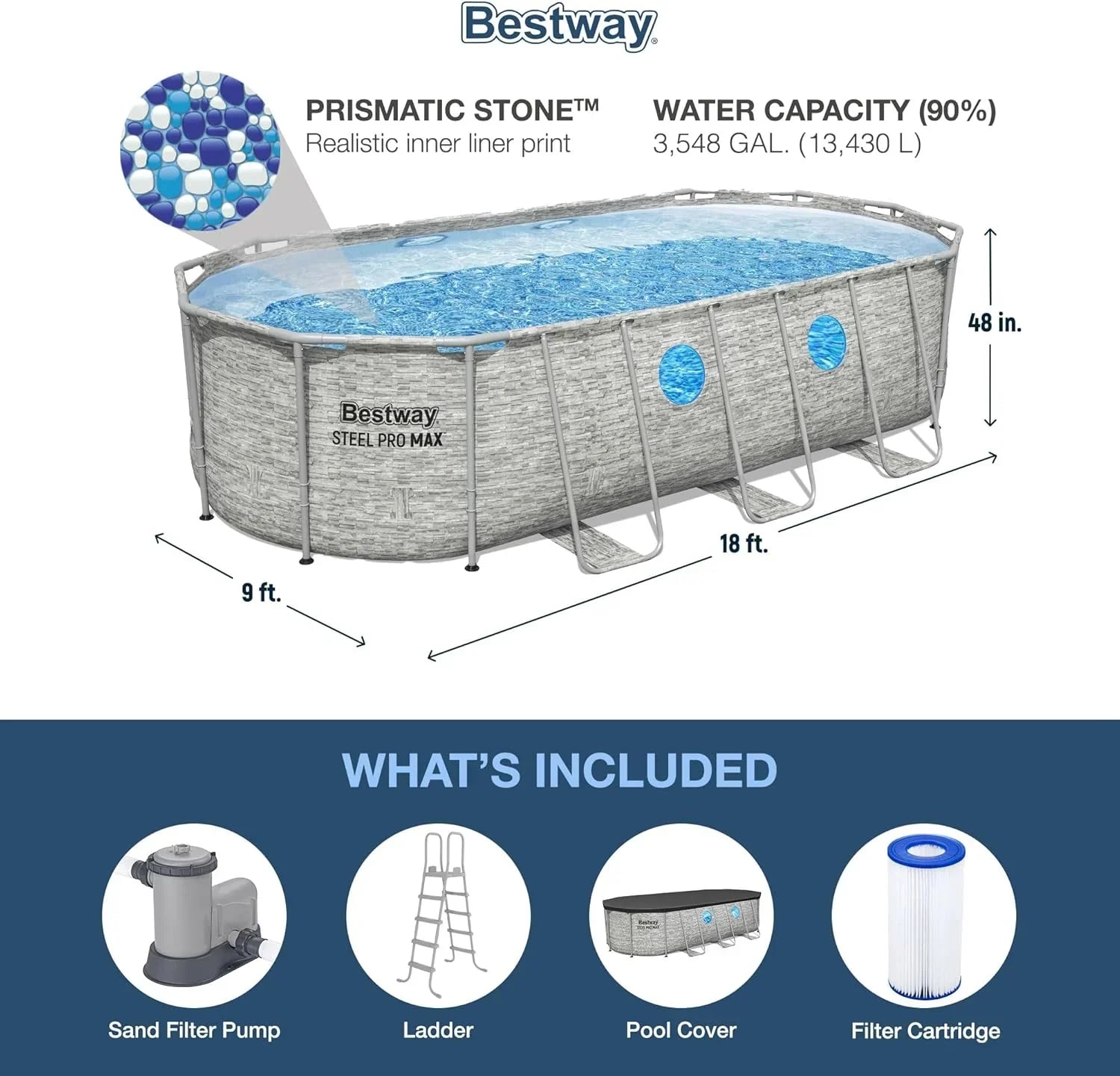 Power Steel Swim Vista Series II 14' x 8' 2" x 39.5" Above Ground Outdoor Swimming Pool Set