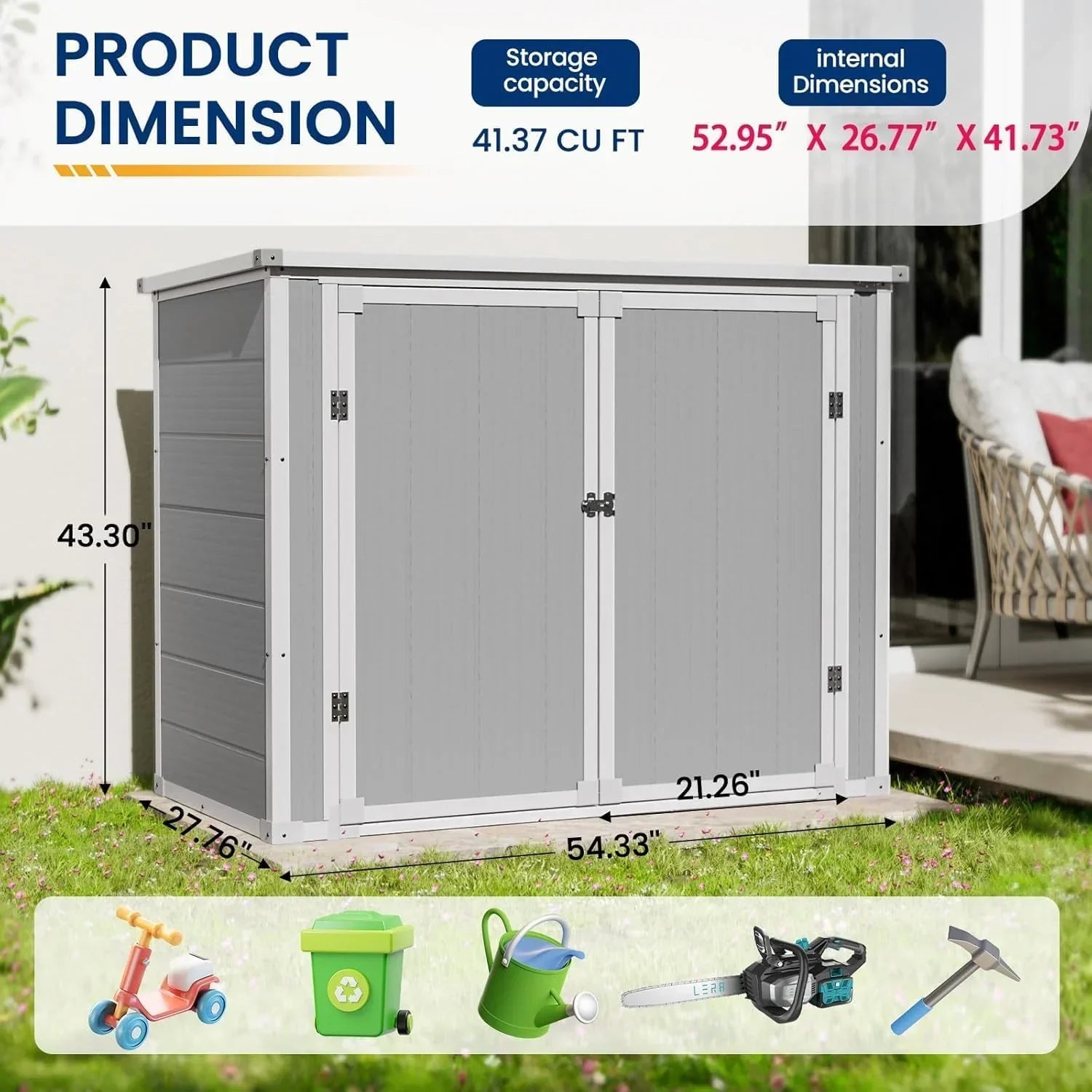 Amopatio 41 Cu Ft Horizontal Outdoor Storage Shed Resin Trash Can Storage Resin Shed Garden Tools