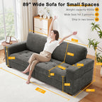 Hanherry 89" Sofa for Living Room, Modern Comfy Sofa with Medium Firm Seat Cushion, Removable Cover,Wide Armrest,USB/Type-C Port,Chenille Fabric Couches for Small Space,Apartment