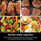 Ninja Griddle and Indoor Grill, 14’�? Electric Grill, For Steak, Burgers, Salmon, Veggies, and More, Pancake Griddle, Nonstick, Dishwasher Safe, 500F, Even Cooking, Silver, GR101