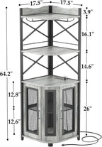 Aheaplus Corner Bar Cabinet with Power Outlet, Industrial Wine Cabinet with LED Strip and Glass Holder, 5-Tiers Liquor Cabinet Bar Unit for Home, Corner Display Cabinet for Small Space, White Oak