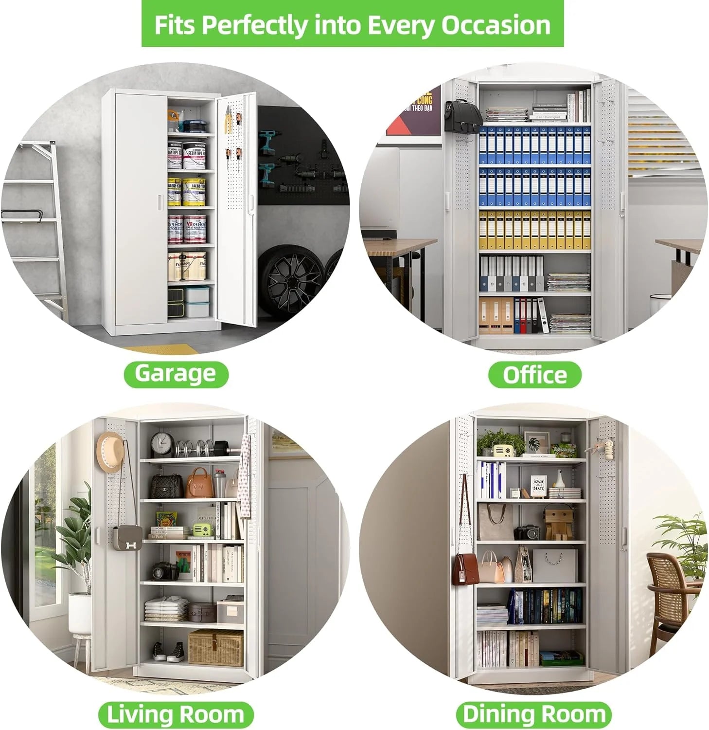 Aobabo 73''H Metal Garage Storage Cabinet with Wheels,Steel Cabinets with 2 Doors and 4 Adjustable Shelves for Home Office,Required Assembly,Black