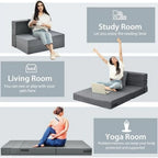 ASDRFYU 6 Inch Folding Sofa Bed Couch with Pillow Tri-fold Mattress with High-Density Foam Foldable Floor Couch with Headrest Portable Guest Bed with Zippered & Washable Cover Gre