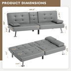 Homall Futon Sofa Bed, Leather Futon Couch with Removable Armrests, Adjustable Recliner Sleeper Sofa Bed with Dual Cup Holders for Living Room, Apartment, Office (Black)