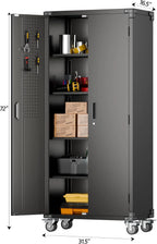 Aobabo 73''H Metal Garage Storage Cabinet with Wheels,Steel Cabinets with 2 Doors and 4 Adjustable Shelves for Home Office,Required Assembly,Black