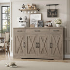 HOSTACK Buffet Cabinet with Drawers, 55" Large Sideboard Buffet Storage Cabinet with Shelves and Doors, Modern Farmhouse Coffee Bar Station Wood Kitchen Table for Kitchen, Dining Room, White/Rustic