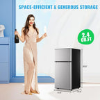 2.4 Cu.Ft Mini Fridge with Freezer Double Door Small Tiny Size Refrigerator with 7 Control Knob