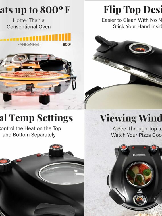 PIEZANO Crispy Crust Pizza Oven by Granitestone  ?Electric Pizza Oven Indoor Portable  12 Inch Indoor Pizza Oven Countertop  Pizza Maker Heats up to 800?F for Stone Baked Pizza at Home As Seen on TV