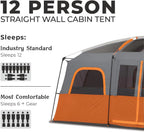 CORE Straight Wall Cabin Tents | 10 Person / 11 Person / 12 Person Large Multi Room Family Tents for Car Camping & Outdoor Adventures