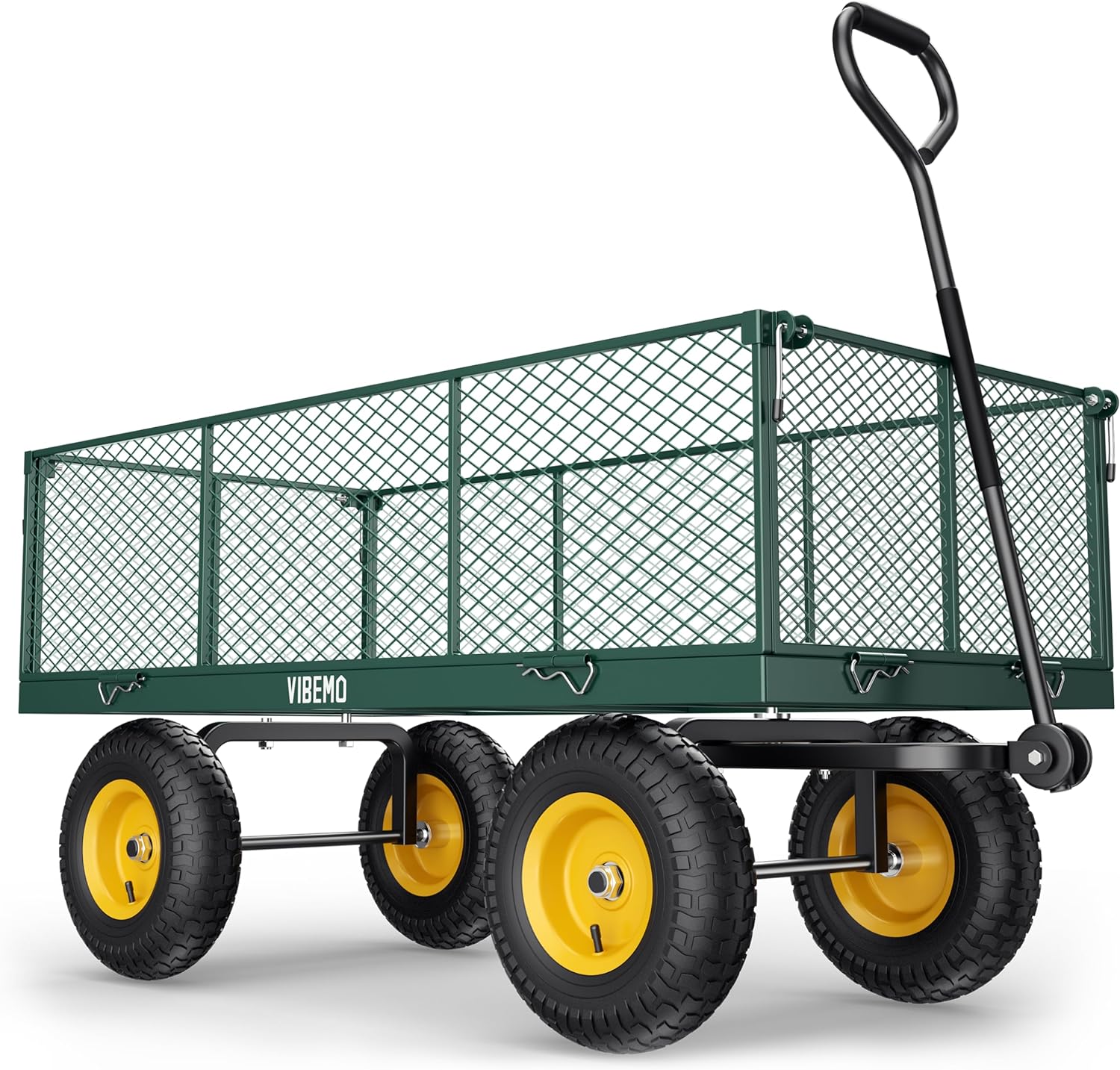 Steel Garden Cart, 2-in-1 1400 lbs Heavy Duty Utility Wagon, with Removable Mesh Sides to Convert into Flatbed, 240�� U-Turn 13" Pneumatic Tires Garden Wagon for Farm Yard Lawn Garden Camping