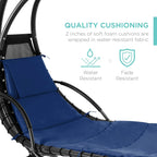 Best Choice Products Outdoor Hanging Curved Steel Chaise Lounge Chair Swing w/Built-in Pillow and Removable Canopy - Teal