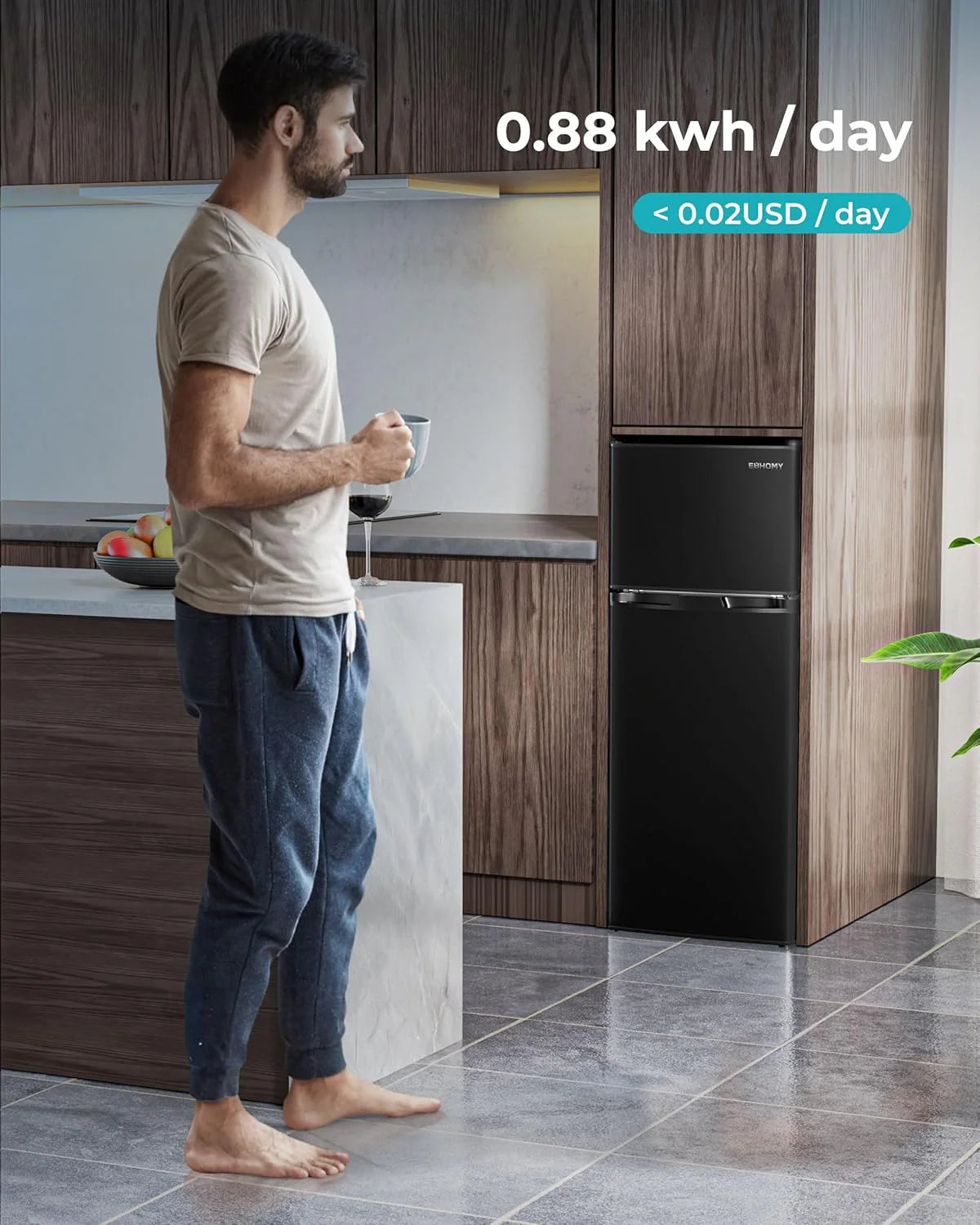 EUHOMY 3.2 Cu.Ft Mini Fridge with Freezer ?C 2-Door Compact Refrigerator for Bedroom, Dorm, Office or Apartment, Silver