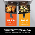 Ninja Foodi 10QT 6-in-1 DualZone Smart XL Air Fryer, 2 Independent 5QT Baskets, Smart Cook Thermometer, Match Cook, Smart Finish, Air Fry, Roast, Bake, Dehydrate, Reheat, Grey, DZ550