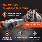 36-Gallon Portable Camper / RV Tote Tank - Features Large Heavy-Duty No-Flat Wheels & Built-In Gate Valve - Removable Steel Tow Adapter, 3 ?RV Sewer Hose & More RV Accessories (39006)