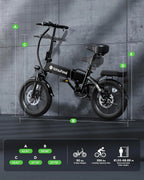 Electric Bike for Adults 500W Motor, 20 mph Folding Ebike, 14"/16"/20" Adults Electric Bicycles with Smart Uphill, 280.8Wh Battery, 25 Miles PAS Range, Mini E Bikes for Adults and Teens-isinwheel