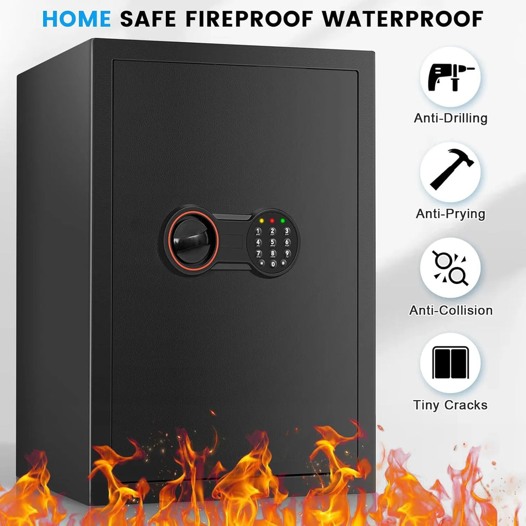 3.8 Cub Large safe is fireproof and waterproof, burglar proof and fireproof safe, with numeric keypad, spare key and 2 removable shelves