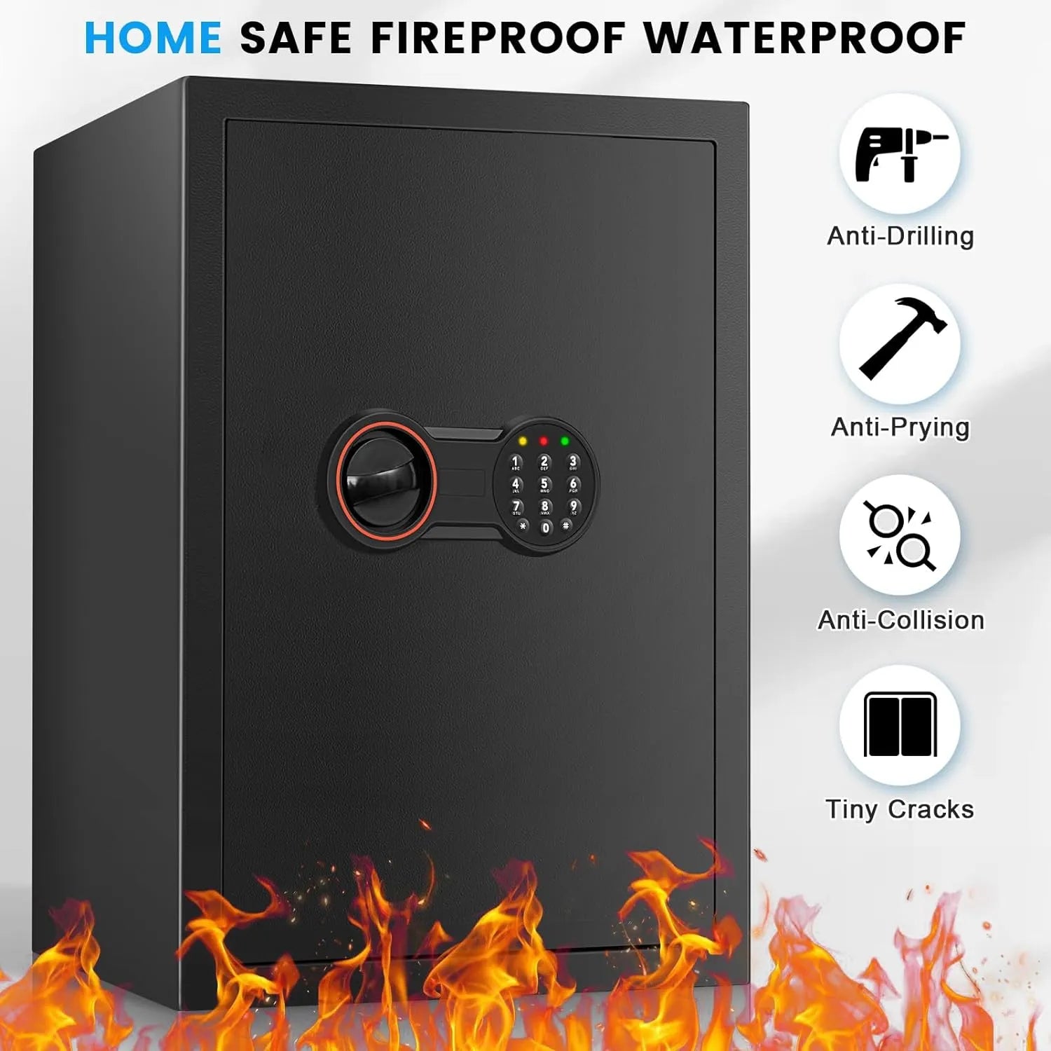 3.8 Cub Large safe is fireproof and waterproof, burglar proof and fireproof safe, with numeric keypad, spare key and 2 removable shelves
