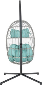 Yechen Indoor Outdoor Egg Hanging Chair with Stand, Patio Wicker Swing Egg Chair Indoor Swinging Chair Outdoor Hammock Egg Chair 350lbs Capacity for Patio Bedroom Balcony, Charcoal Grey (EG-001)