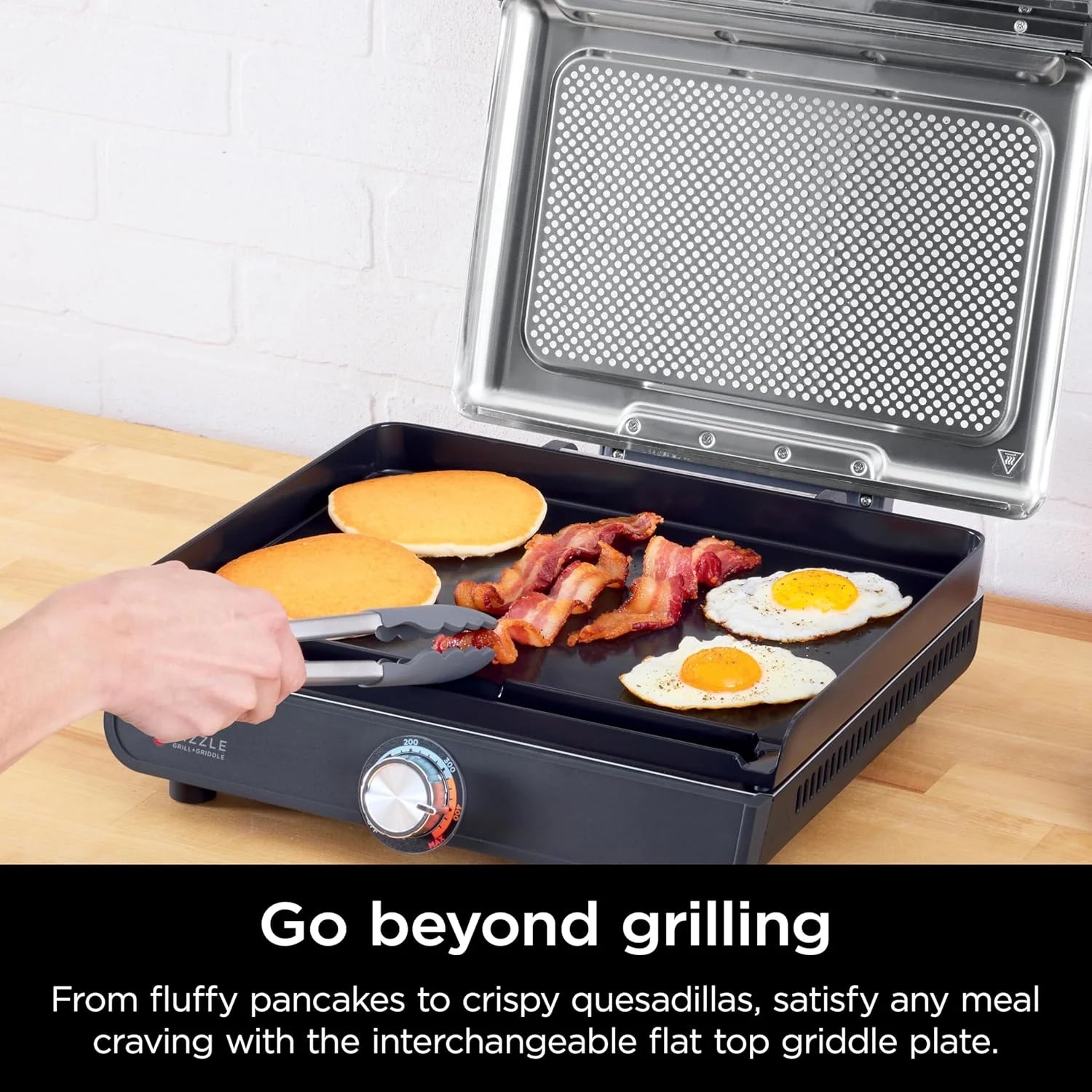 Ninja Griddle and Indoor Grill, 14’�? Electric Grill, For Steak, Burgers, Salmon, Veggies, and More, Pancake Griddle, Nonstick, Dishwasher Safe, 500F, Even Cooking, Silver, GR101