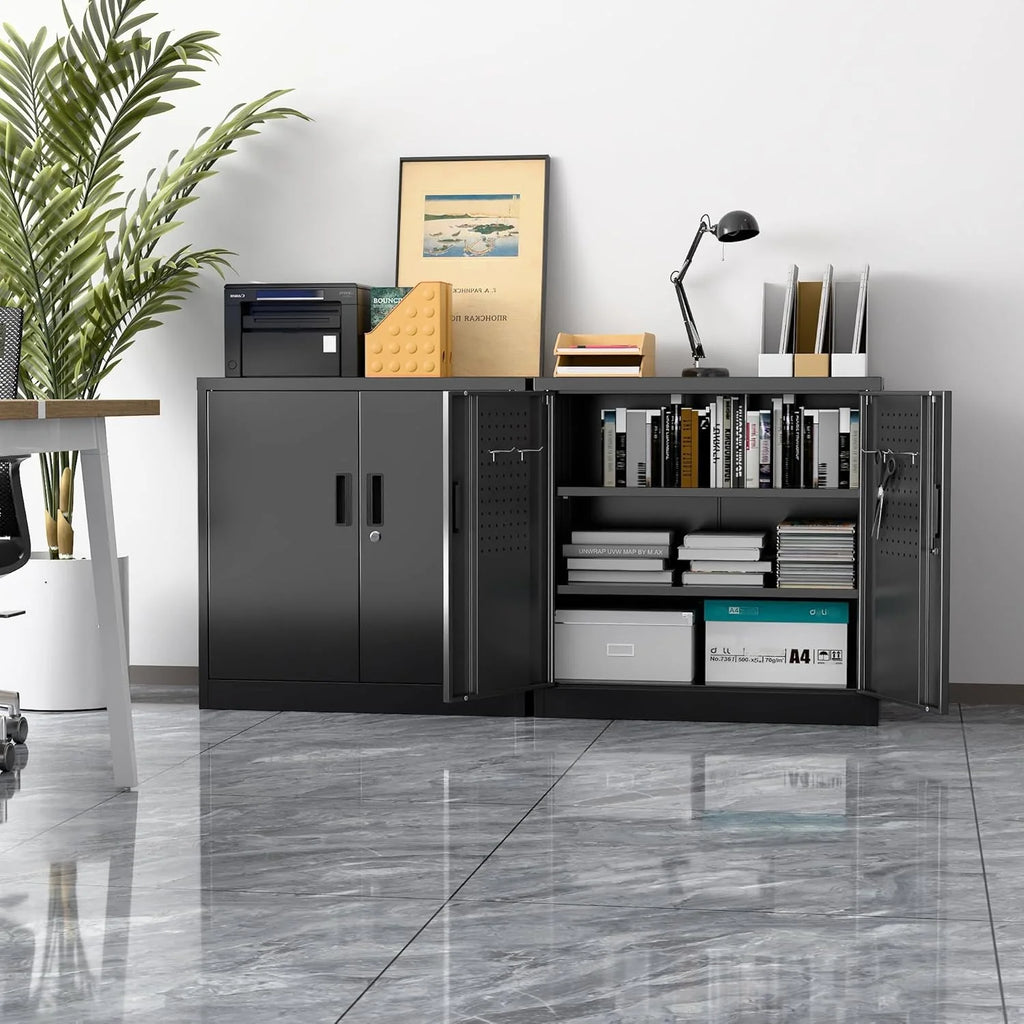 Aobabo 73''H Metal Garage Storage Cabinet with Wheels,Steel Cabinets with 2 Doors and 4 Adjustable Shelves for Home Office,Required Assembly,Black