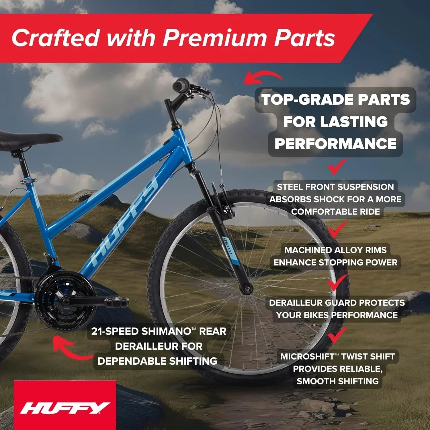 Huffy Stone Mountain Hardtail Mountain Bike for Boys/Girls/Men/Women 20"/24"/26" Sizes