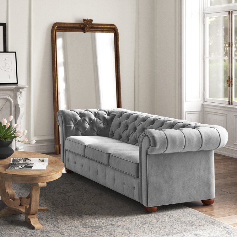 Alena 91.25&rdquo; Velvet Rolled Arm Chesterfield Sofa