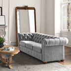 Alena 91.25&rdquo; Velvet Rolled Arm Chesterfield Sofa