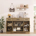 HOSTACK Buffet Cabinet with Drawers, 55" Large Sideboard Buffet Storage Cabinet with Shelves and Doors, Modern Farmhouse Coffee Bar Station Wood Kitchen Table for Kitchen, Dining Room, White/Rustic