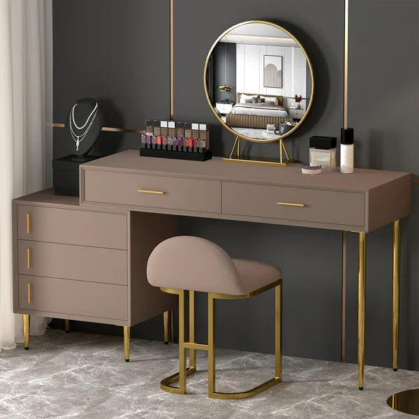 Modern Blue Makeup Vanity Set Retracted Dressing Table Cabinet&amp;Stool&amp;Mirror Included